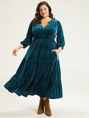 BloomChic Teal Velvet Tiered Maxi Dress